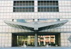 Entrance of Ronald Reagan UCLA Medical Center with modern architecture.