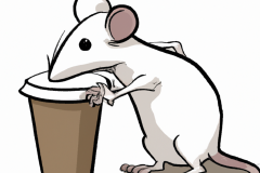 Cartoon of a mouse and a cup of coffee