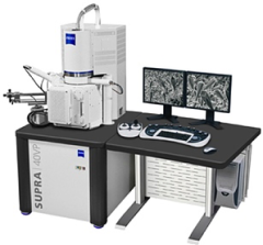 Lab station set-up example with microscope and computer.