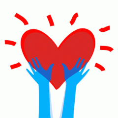 Illustration - Two blue hands holding up a heart