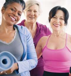 Female friends in exercise class