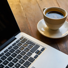 image of laptop and coffee on table