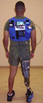 Transtibial amputee subject wearing sensory feedback system