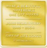 Donor tribute medallion  - gift of life