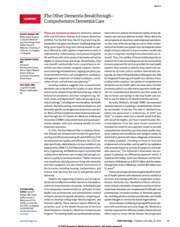 Article titled "The Other Dementia Breakthrough-Comprehensive Dementia Care"