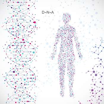 Image of DNA and pixelated amorphous human