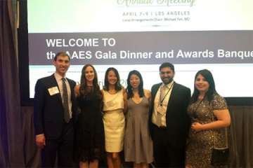 The UCLA Endocrine Surgery research group presented 2 original research podium presentations at the 2019 American Association of Endocrine Surgeons annual meeting in Los Angeles, CA. From left: Kyle Zanocco (2015 Fellow), Lauren Orr (2018 Fellow), Lina Hu, Catherine Zhu, Adi Shirali, Joana Ochoa (2019 Fellow).