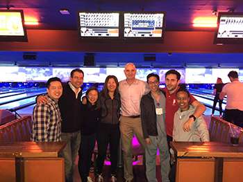 Fellows in bowling alley
