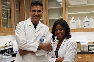 Star medical student researcher Varina Clark, right, with mentor Soban Umar, MD, PhD