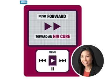 An image of an old school mp3 player with the following text, "Push Forward Toward an HIV Cure."