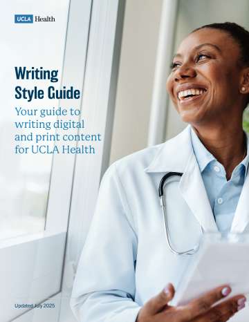 UCLA health writing style guide cover image of a female doctor smiling