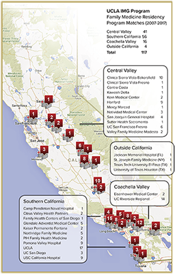 Geographic distribution map of UCLA graduates in Family Medicine residency programs.