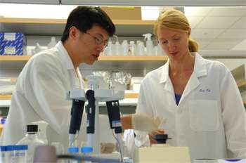 Two doctors in a research lab