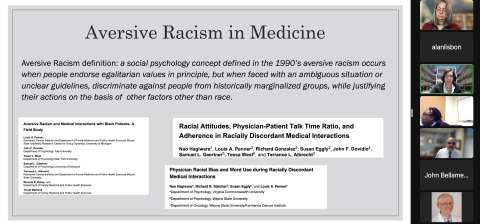 Dr. Jennifer Lucero presenting on aversive racism in medicine