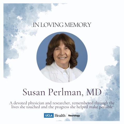 Susan Perlman, MD memorial headshot with "In Loving Memory" text