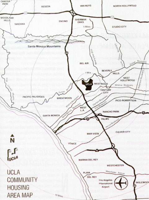 line map of Los Angeles with Westwood at the center