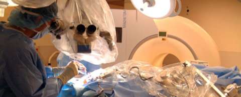 A UCLA neurosurgeon performs a minimally invasive surgical procedure in the intraoperative MRI suite