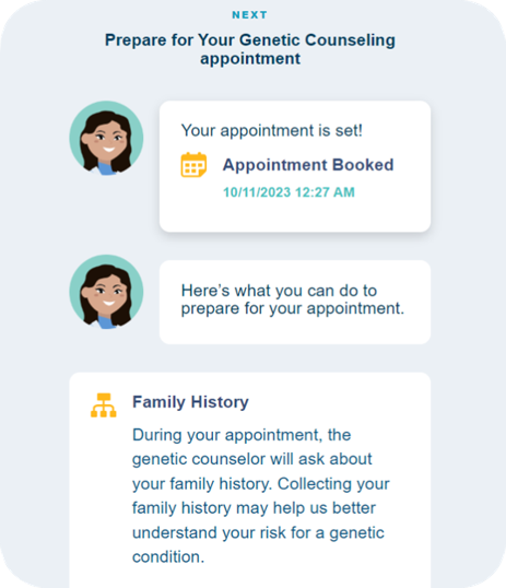Screenshot virtual genetic counseling assistant