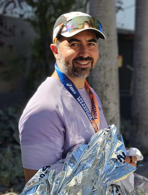 Jose Hernandez Carcamo smiling after the LA marathon.