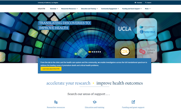 Screenshot of the UCLA Clinical and Translational Science Institute website homepage.