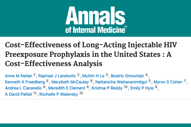 A masthead for a journal article titled, "Cost-Effectiveness of Long-Acting Injectable HIV Preexposure Prophylaxis in the United States : A Cost-Effectiveness Analysis "