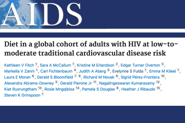 A masthead for a journal article titled, "Diet in a Global Cohort of Adults with HIV at Low to Moderate Traditional Cardiovascular Disease Risk"