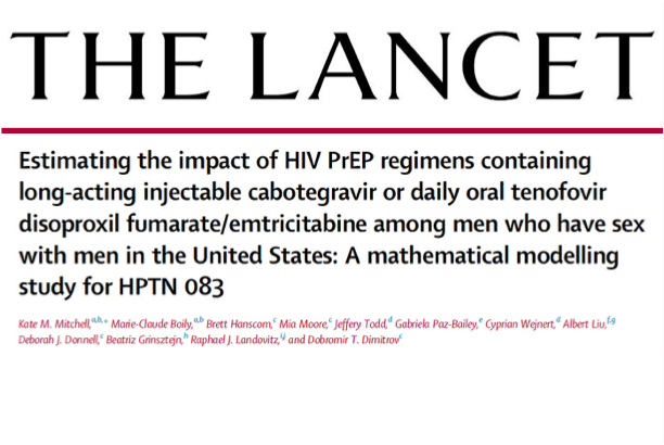 Masthead for a journal article titled "Estimating the impact of HIV PrEP regimens containing long-acting injectable cabotegravir or daily oral..."