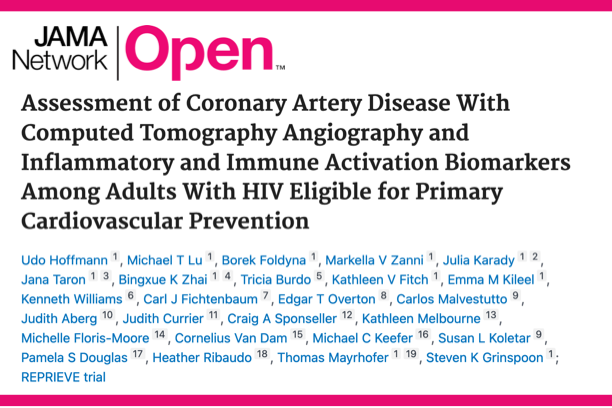 A masthead for a journal article titled, "Assessment of Coronary Artery Disease With Computed Tomography Angiography and Inflammatory and Immune Activation Biomarkers Among Adults With HIV Eligible for Primary Cardiovascular Prevention"