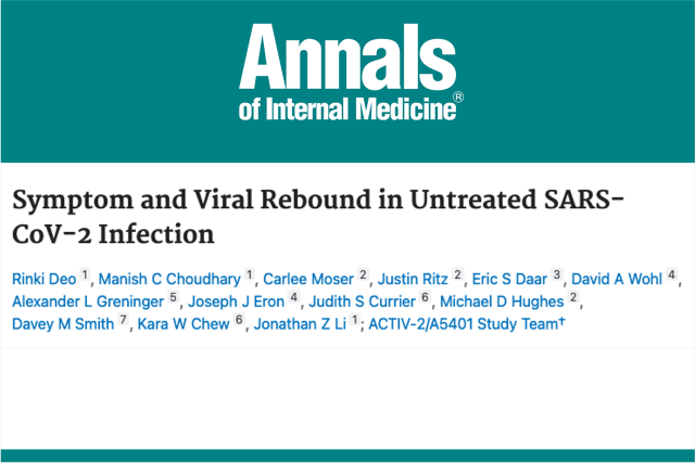 A masthead for a journal article titled, "Symptom and Viral Rebound in Untreated SARS-CoV-2 Infection "
