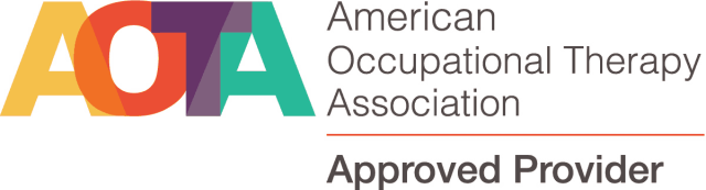 Alt text: AOTA logo with text reading "American Occupational Therapy Association Approved Provider."