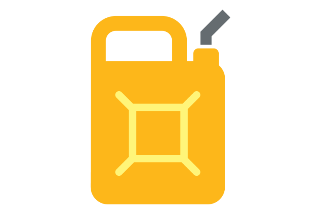 A minimalist, bright yellow gas can with a dark gray spout and a handle on top.