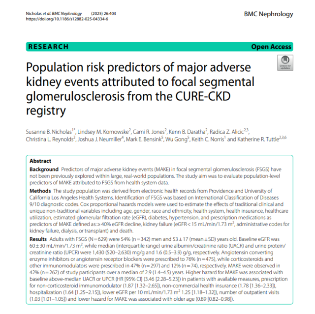Population risk predictors of major adverse kidney events attributed to focal segmental glomerulosclerosis from the CURE-CKD registry