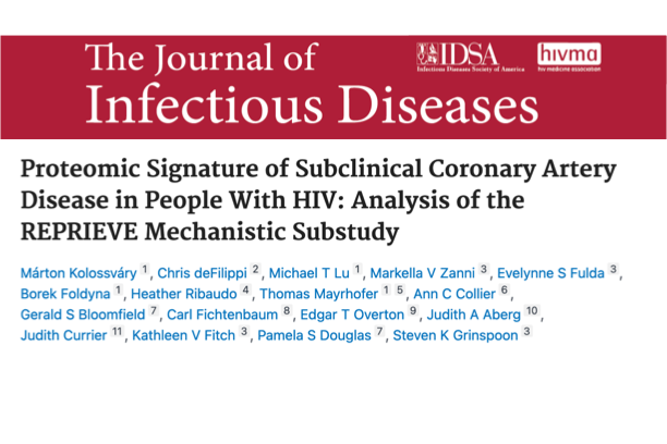 A masthead for a journal article titled "Proteomic Signature of Subclinical Coronary Artery Disease in People With HIV: Analysis of the REPRIEVE Mechanistic Substudy"