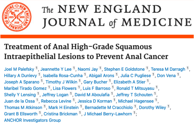 A masthead for a research article titled, "Treatment of Anal High-Grade Squamous Intraepithelial Lesions to Prevent Anal Cancer "