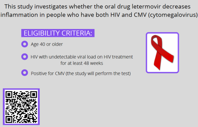 Graphic outlining a study on the drug letermovir for HIV and CMV inflammation.