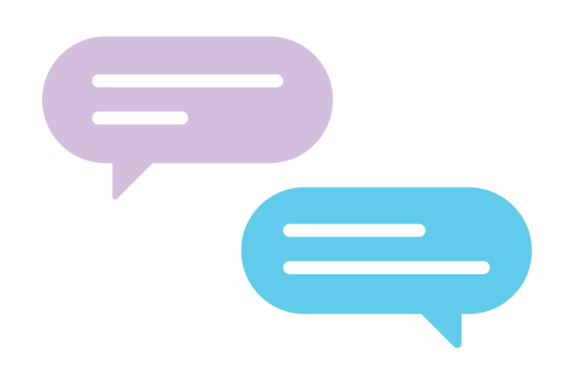 Burn Prevention - A light purple and a light blue chat bubble, each with three horizontal lines inside, suggesting text within.
