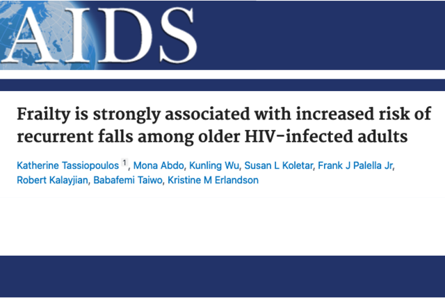 A masthead for a journal article titled, "Frailty is strongly associated with increased risk of recurrent falls among older HIV-infected adults "