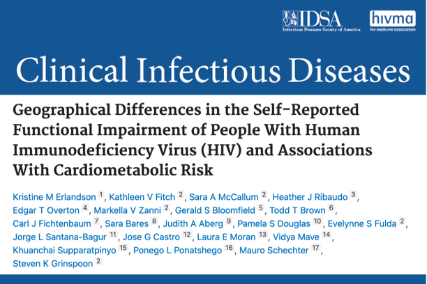 A masthead for a journal article titled, "Geographical Differences in the Self-Reported Functional Impairment of People with HIV and Associations with Cardiometabolic Risk"