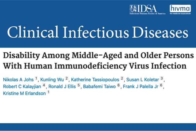 A masthead for a journal article titled, "Disability Among Middle-Aged and Older Persons With Human Immunodeficiency Virus Infection "