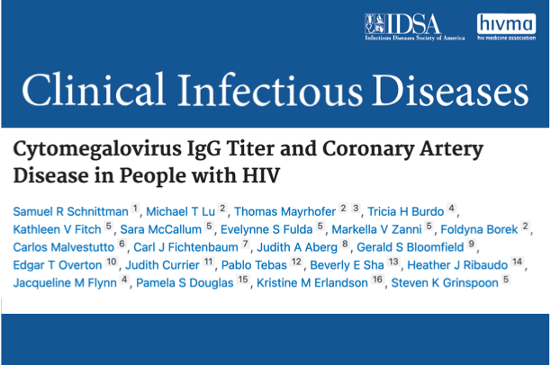 A masthead for a journal article titled, "Cytomegalovirus Immunoglobulin G (IgG) Titer and Coronary Artery Disease in People With Human Immunodeficiency Virus (HIV)"