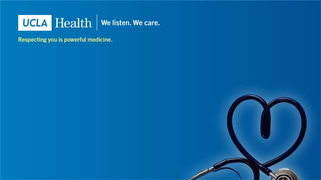 UCLA Health zoom meeting digital background with a black cord stethoscope on the bottom right of the image