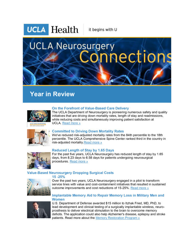 UCLA Neurosurgery Connections - Year in Review 2014 newsletter cover