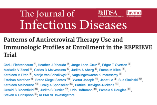 A masthead for a journal article titled, "Patterns of Antiretroviral Therapy Use and Immunologic Profiles at Enrollment in the REPRIEVE Trial"
