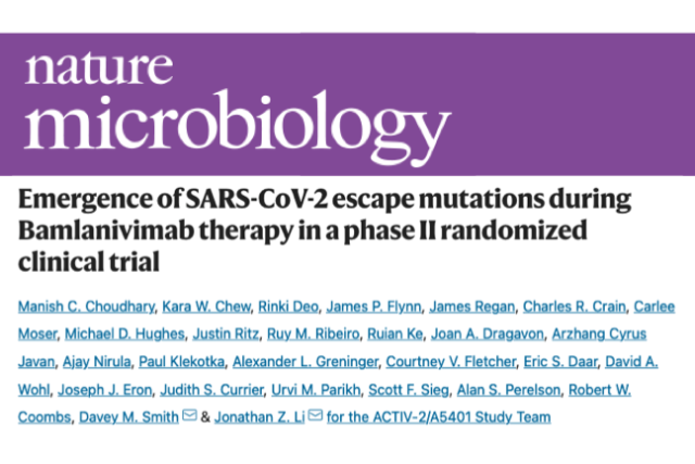 Masthead for a journal article titled, "Emergence of SARS-CoV-2 escape mutations during Bamlanivimab therapy in a phase II randomized clinical trial"