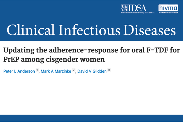 A masthead for a journal article titled, "Updating the adherence-response for oral F-TDF for PrEP among cisgender women "