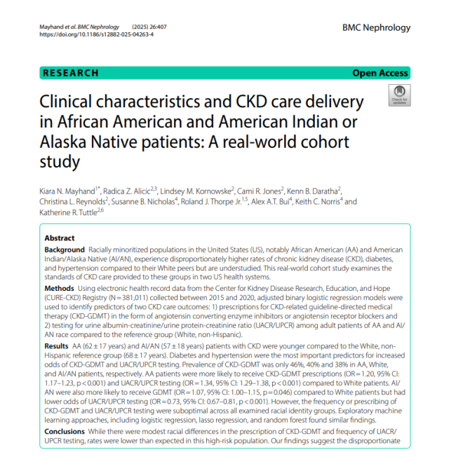 Clinical characteristics and CKD care delivery in African American and American Indian or Alaska Native patients: A real-world cohort study