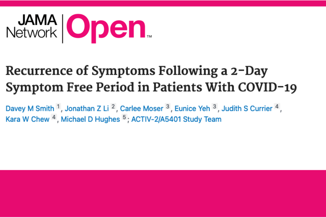 A masthead for a journal article titled, "Recurrence of Symptoms Following a 2-Day Symptom Free Period in Patients With COVID-19"