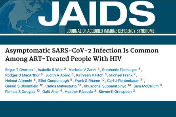 A masthead for a journal article titled, "Asymptomatic SARS-CoV-2 Infection is Common among ART-treated People with HIV"