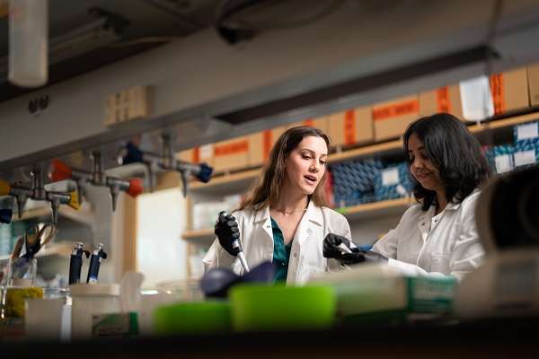 Two cancer researchers in the lab.