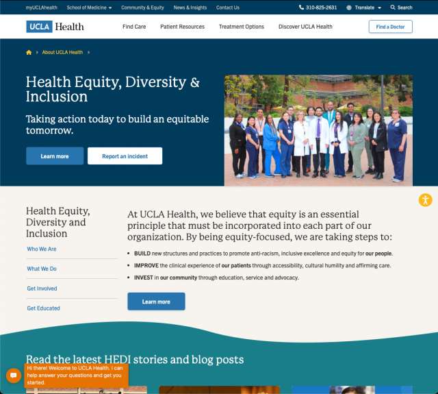 screenshot of the UCLA Health HEDI website